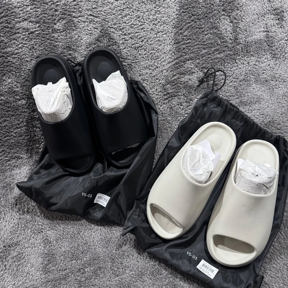 Yeezy YS01 Slide Bundle Mens Black & Cream Slides 14M NEW 2 Pairs with Dust Bags